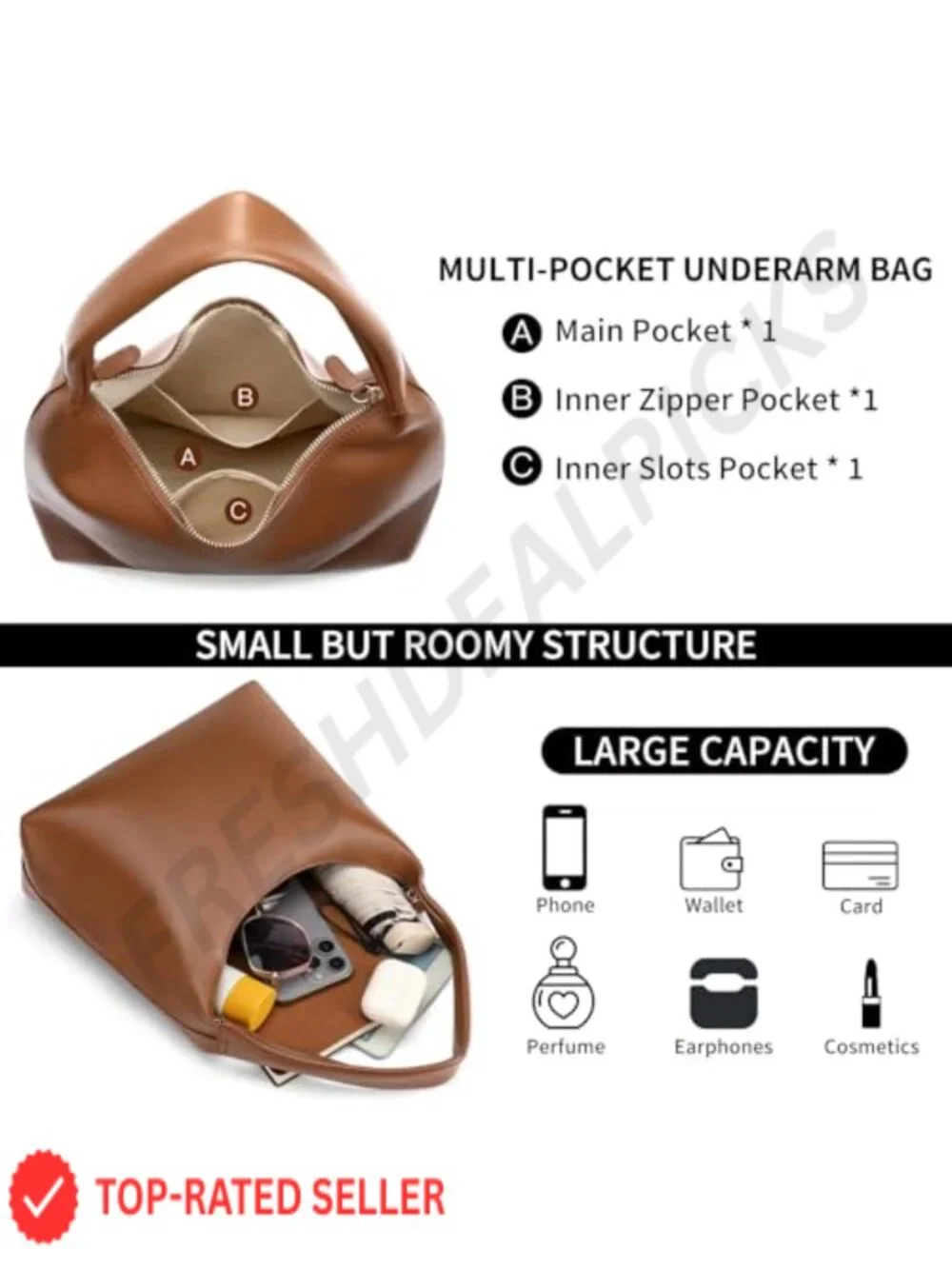 Women's Hobo Shoulder Bag PU Leather Lightweight Underarm Purse with Zipper